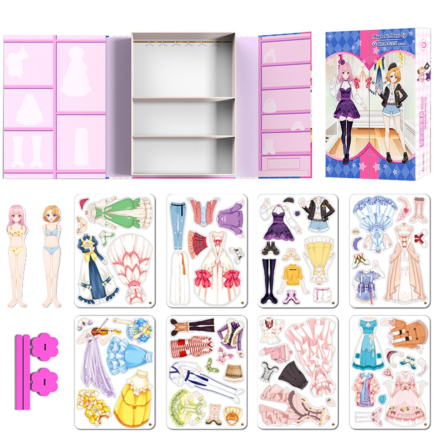 Magnetic Dress Up Paper Doll Pretend Play Game Toys,Dollhouse Magnet People Clothes Puzzles Development For 3+ Year Old Girls To