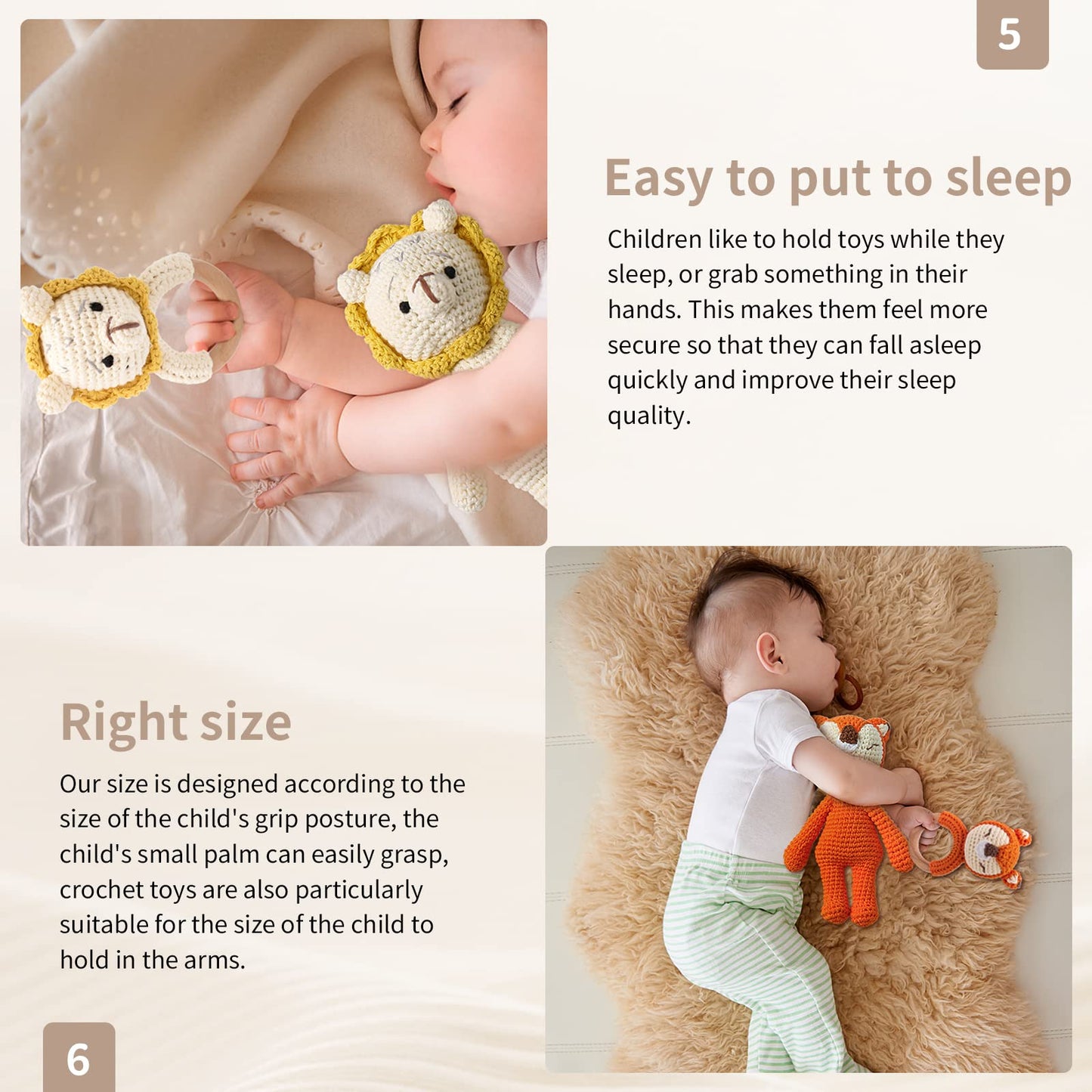 2Pc Wooden Baby Bunny Rattle & Crochet Doll Plush Stuffed Rabbit Animals Toy For Newborn Baby | 100% Handmade Infant Soothe Toys