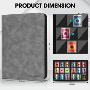 Old Canal Top Loader Binder 9 Pockets Card Binder Holds 252 Top Loaders enhanced Trading Card Collection Holder Top Loader Storage Album for TCG Sports Cards Gray (FOR TOP LOADERS ONLY)