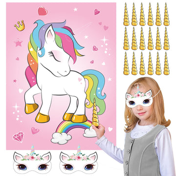 Neburora Pin The Horn On The Unicorn Birthday Party Game With 30 Horns For Party Supplies Favors Girls Rainbow Christmas Party D