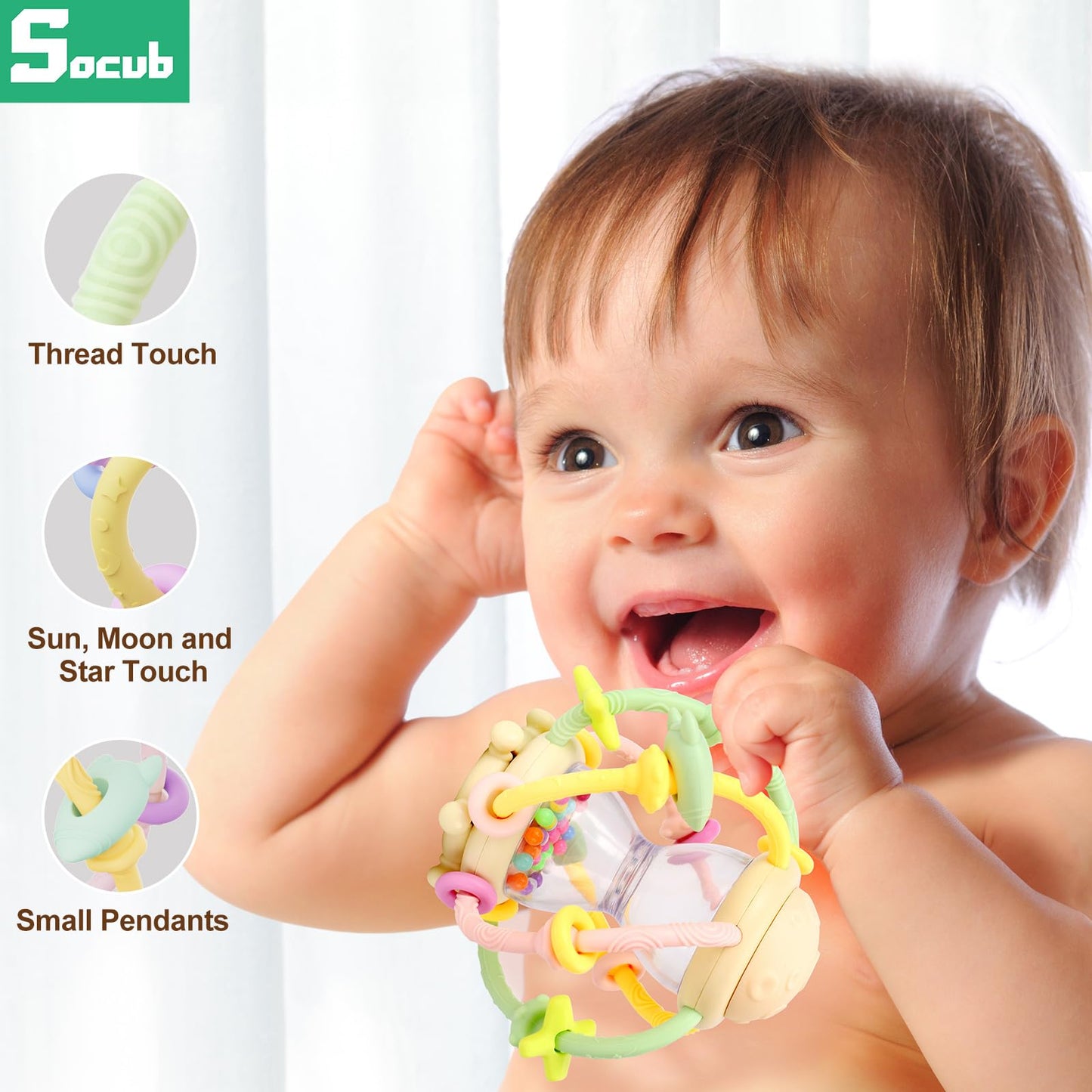 Socub Baby Montessori Sensory Toys For 0-6 6-12 Months, Food Grade Teething Toys For Babies 3-6 6-12 12-18 Months, Newborn Infan