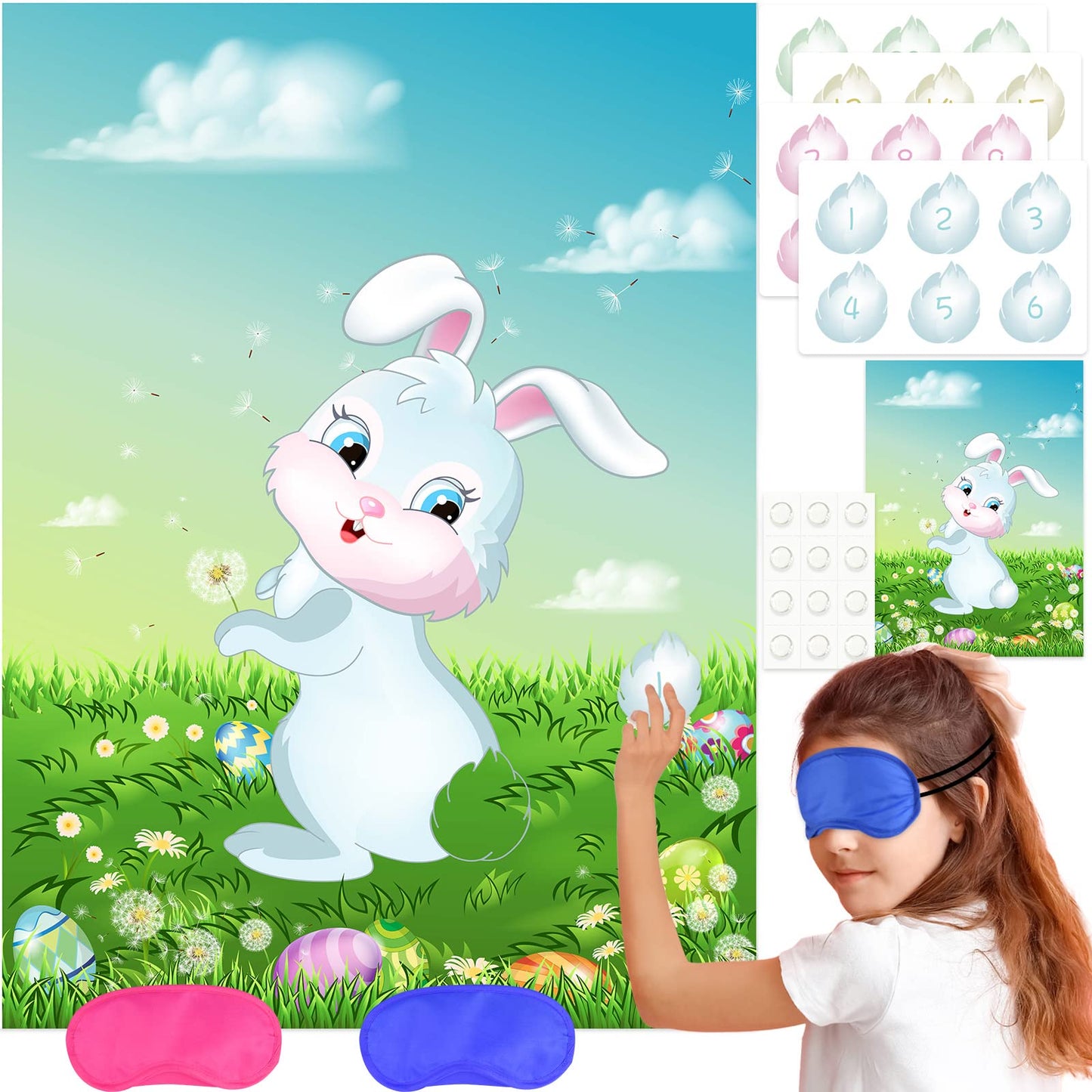 Neburora Pin The Tail On The Bunny With 24Pcs Bunny Tails, Happy Easter Party Game For Kids Party Decoration Supplies