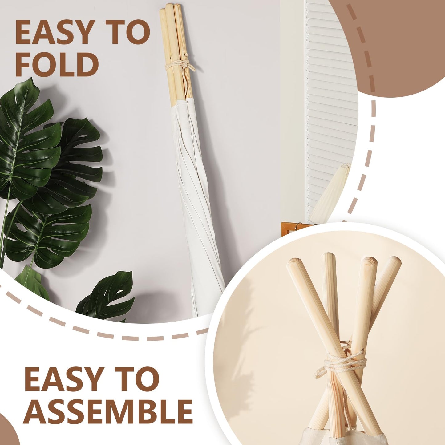 Sumbababy Teepee Tent for Kids - Natural Canvas Indoor Play Tent with Lights, 47.2x47.2x68.1, Washable, Foldable Gift for Girls & Boys