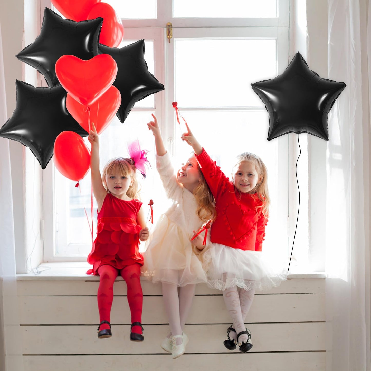 Feyg Black Star Balloons, 10 Pcs, 18 Inches, Foil, Self-Sealing, For Helium, Party Decorations, Anniversary, Graduation, Wedding