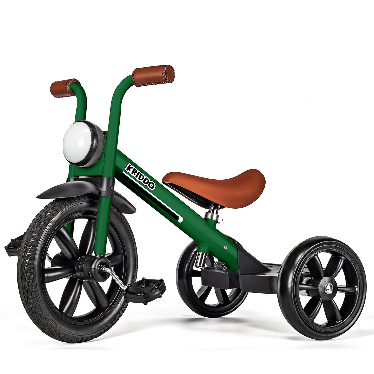 KRIDDO Kids Tricycles Age 2 Years to 5 Years, 12 Inch Puncture Free Rubber Wheel w Front Light, Adjustable Seat Height, Gift Tod