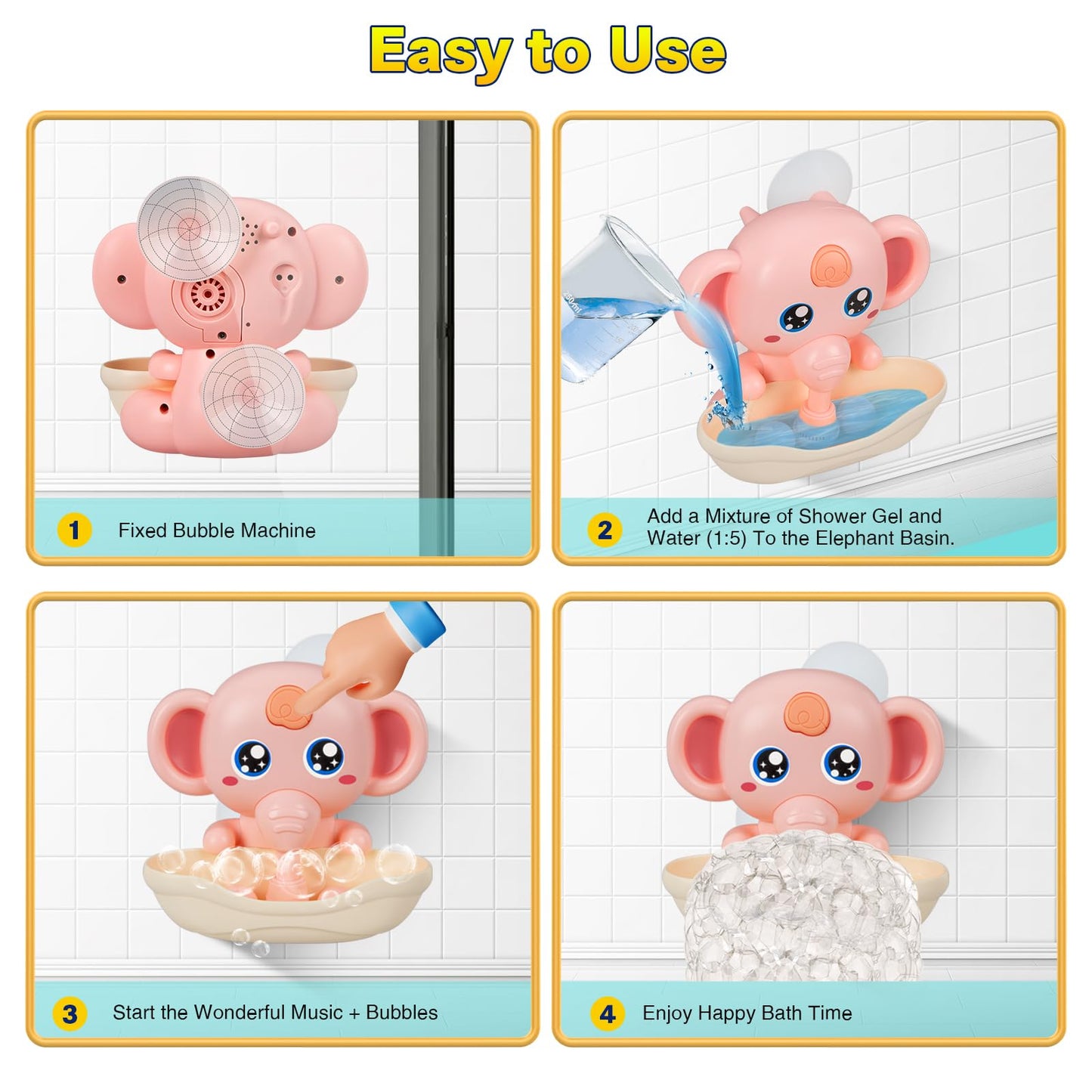 Bath Toys, Elephant Bath Bubble Maker With Music, Magnetic Charging Bubble Machine, Bath Toys For Toddlers 1-3, Toddler Bathtub