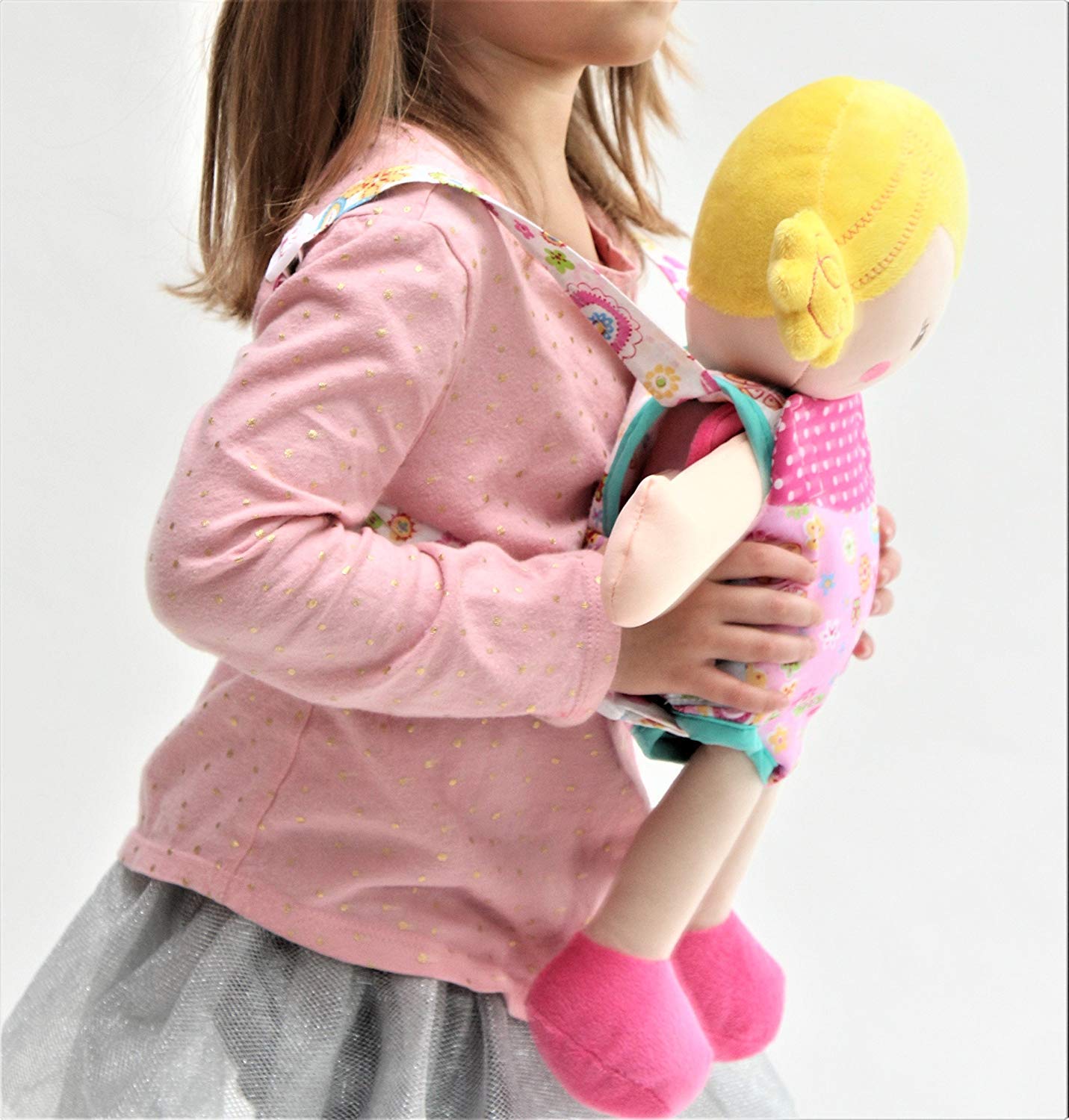 Baby Whitney Patchwork Pink Doll Front Carrier With Straps
