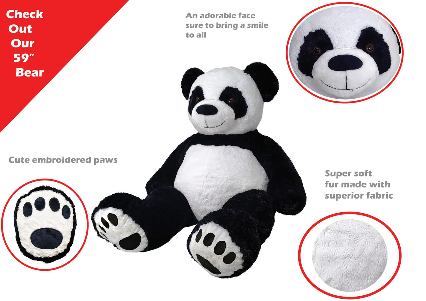 Anico 59' Tall (5 Foot) Giant Plush Bear, Stuffed Animal, Panda Bear With Smiling Face. Premium Stuffed Toy Panda Bear, Perfect For Girlfriend, Kids, Valentine'S Day, Christmas!