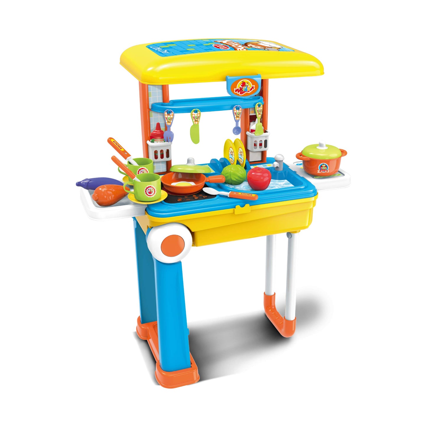 Toy Chef 2-in-1 Travel Suitcase Kitchen Set for Children | Includes Toy Pots, Pans, Dishes, Utensils & Foods ABS Plastic Pretend