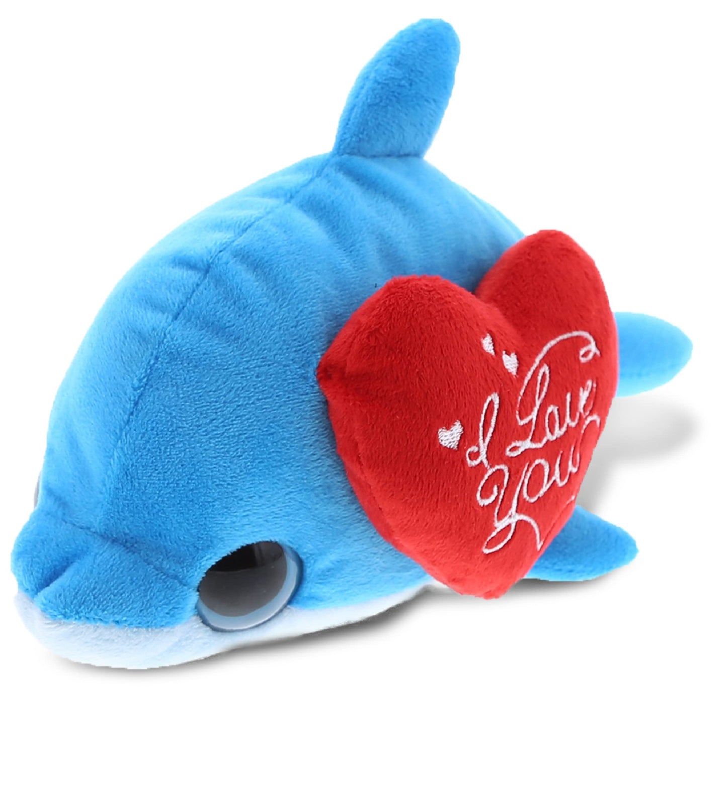 Dollibu I Love You Valentine Plush Big Eye Blue Dolphin - Cute Stuffed Animal With Red Heart And Name Personalization Gift For Valentines Day, Birthday, Anniversary, Romantic Date - 6 Inches