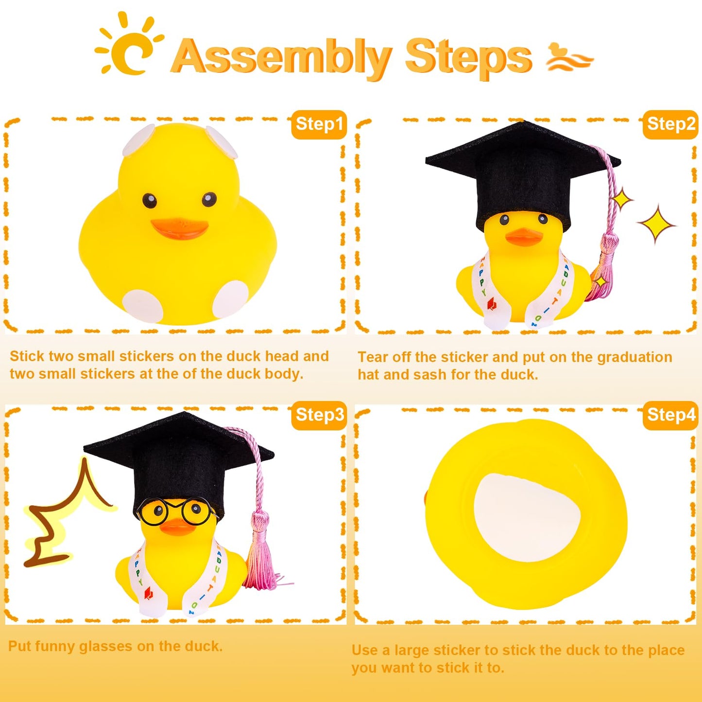 CoFuBcad Graduation Ducks Car Dashboard Decorations 2Pack Rubber Duck Car Ornaments with Mini Graduation Hats Sashes Glasses