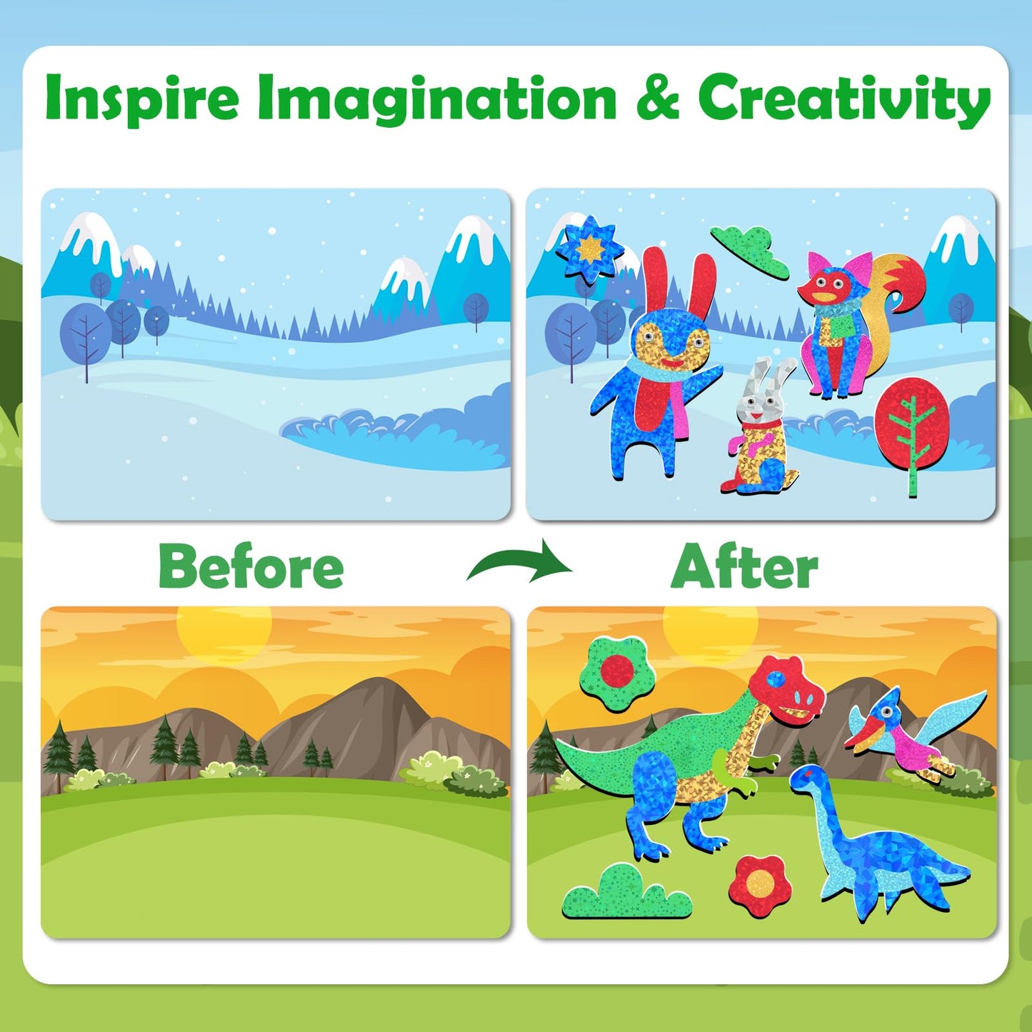 Zmlm Foil Art Kit For Kids - Arts Crafts Fun Mess Free Activity, Gifts For Ages 4 5 6 7 8 9 Girls Boys, Crafts For Kids Creative Birthday Easter Valentines Gifts Toys (Dinosaur & Animal)