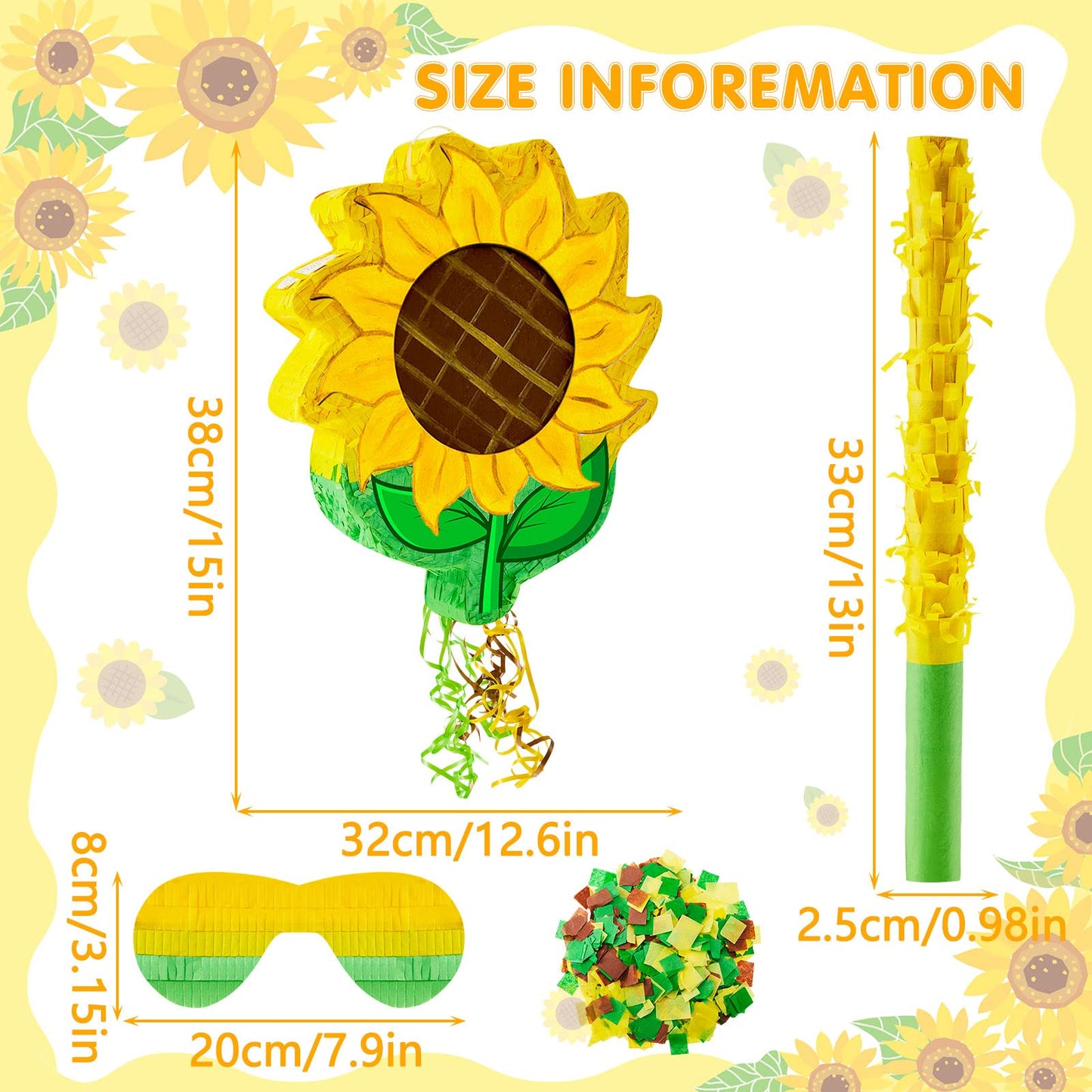 Lewtemi Sunflower Tea Pot Piñata For Birthday Party Colorful Piñata With Stick, Blindfold, Confetti For Adults Birthday Baby Shower Party Supplies