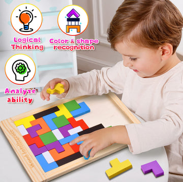 FFTROC Wooden Puzzles for Kids 4-8, 3D Russian Blocks, STEM Brain Teaser Toys, Educational Gift for Toddlers, Model WSTT698-TMM