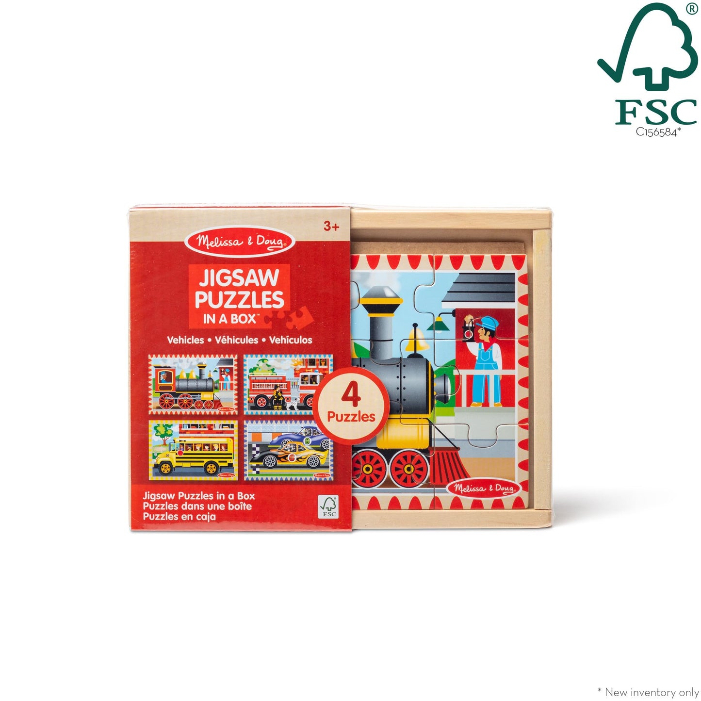Melissa & Doug Vehicles 4-In-1 Wooden Jigsaw Puzzles In A Storage Box (48 Pcs) - Fsc Certified
