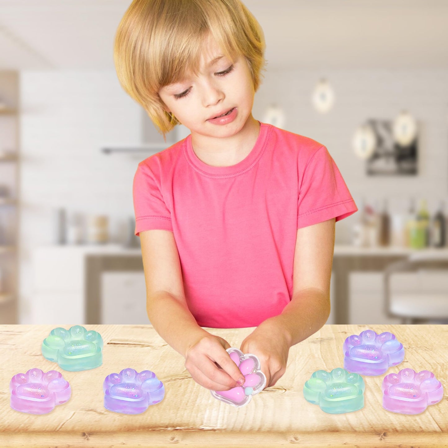 4PCS Cat Paw Squishy Toys Sparkling Powder Taba Squishy Cute Fufu Cat Paw Kawaii Pressure-Relief Toy for Kids & mature-themeds