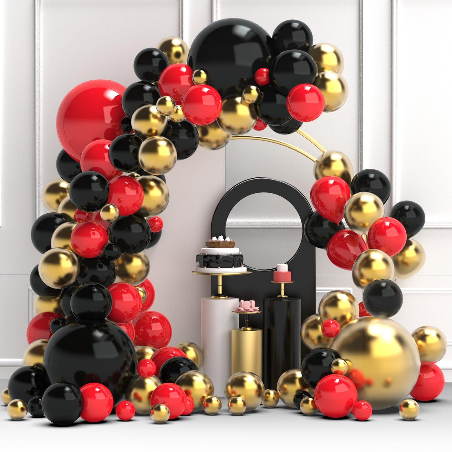 Red Black Gold Balloon Garland Arch Kit, 134Pcs Red Black Metallic Gold Confetti Balloons For Casino Theme Party Decorations, Ne