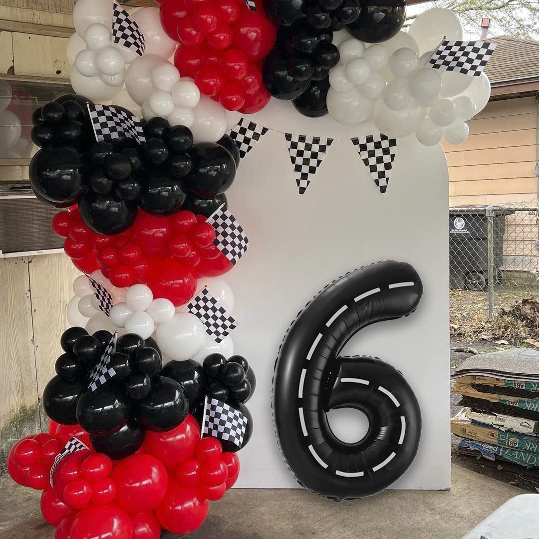 Bbpool Race Car Number 6 Balloon, 40 Inch, Black, Birthday Party Decoration