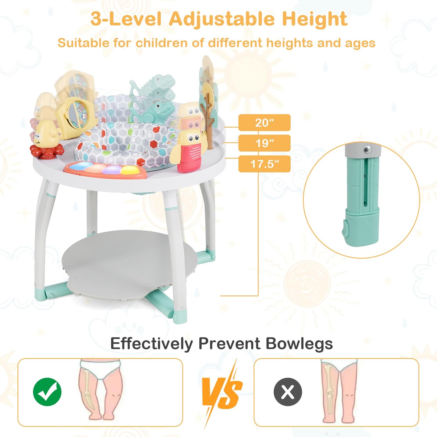 Honey Joy Baby Activity Center, 5 In 1 Infant Jumper & Standing Play Table W/ 360 Rotary Seat, 6 Toys, 3 Adjustable Heights, Lig
