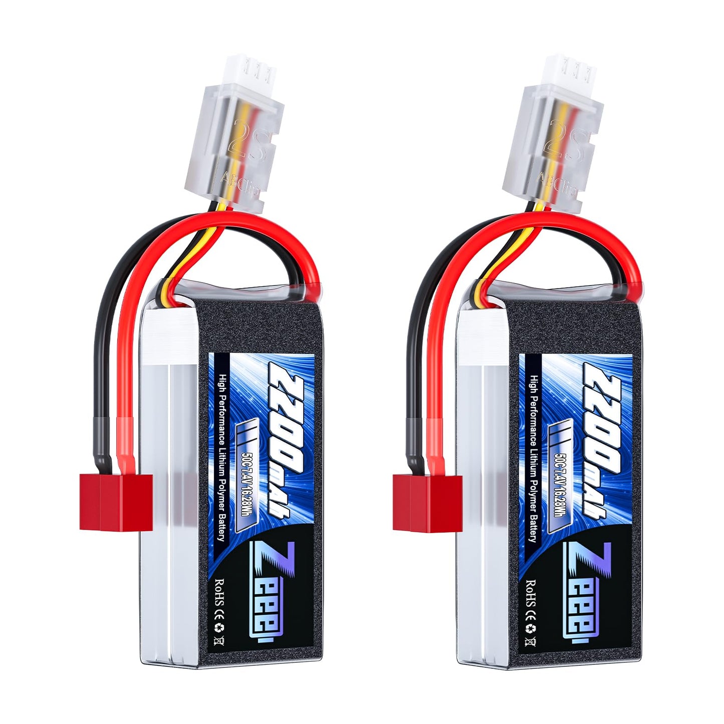 Zeee 2S 2200mAh Shorty Lipo Battery 7.4V 50C RC Battery with Deans Connector Soft Pack for 1/16 Slash RC Car RC Truck RC Helicop