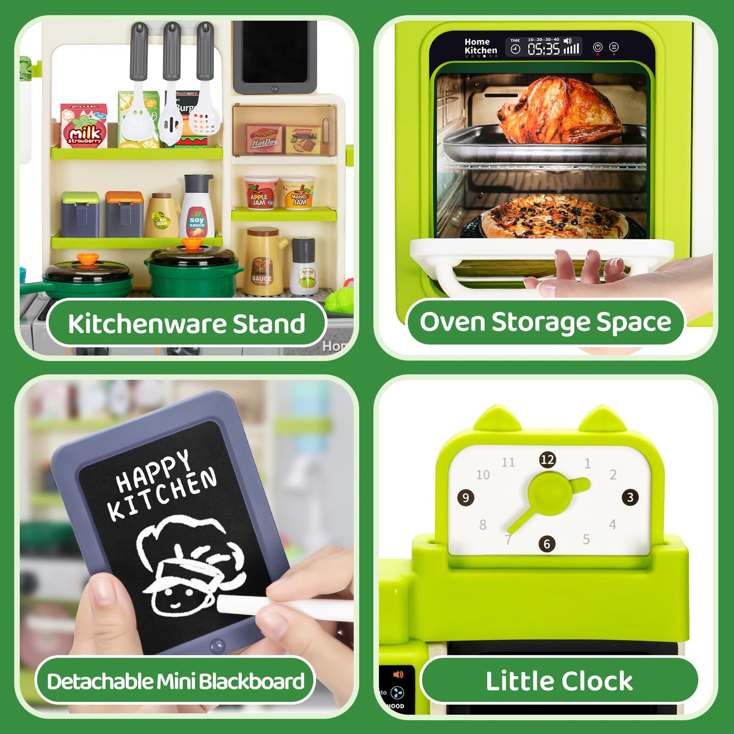 Kids Play Kitchen Set, Toddler Kitchen Playset with Sound & Light, Cooking Stove with Steam, Play Sink, Play Food Toy and Kitche