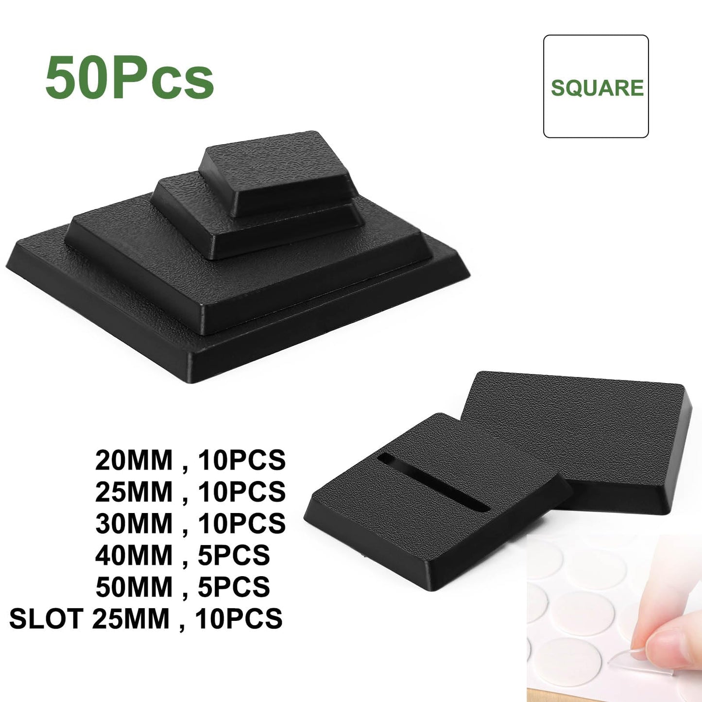 Evemodel Mixed Different Sizes Square Rectangle Bases For Wargames Tabletop (50Pcs-Square Bases)