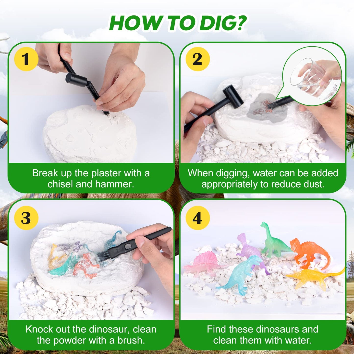 Dinosaurs Dig Kit Digging Set, Educational Diy Toys Science Kit-Dig Up Unique Real Dinosaurs, Geology Archaeology Gifts For Boys