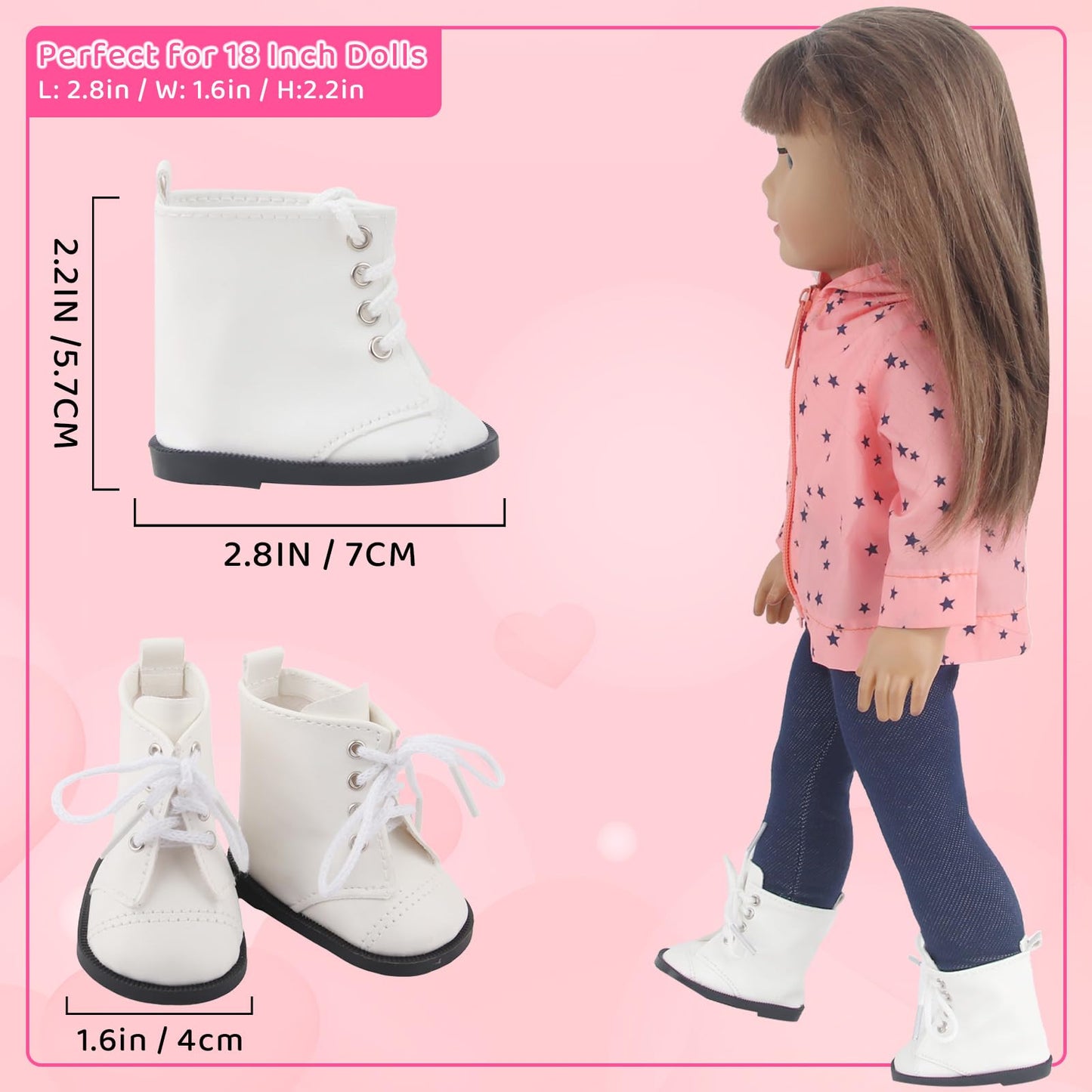 MSYO Doll Shoes for 18 Inch Dolls-High-Top Ankle Boots with Lace-Up Closure,Durable PU Leather Baby Doll Shoes for Girl Boy Doll