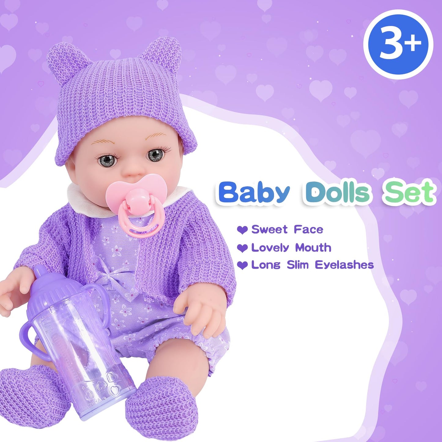 Zntwei 12 Inch Backpack Baby Doll Playset With Washable Dolls And Accessories Includes Backpack, Bottles, Nipple, Blankets, Hats