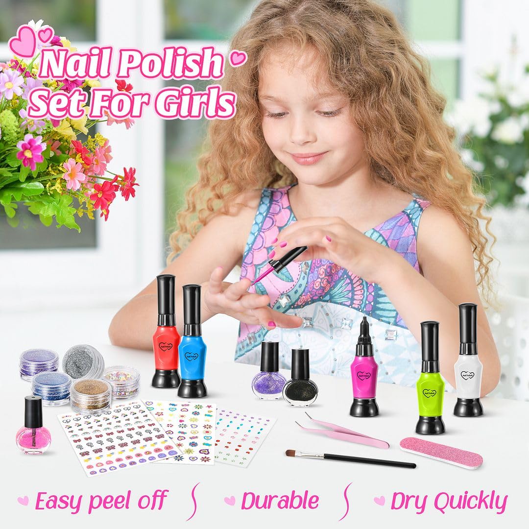 Shemira Nail Art Kit for Girls, Nail Polish Kit for Kids Ages 7-12 Years Old, Ideal Birthday Gift for Girls 7 8 9 10 11 12 Years