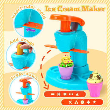 Aprilwolf 59 PCS 3 in 1 Dough Sets for Kids Ages 2-4-8, Art Crafts Dough Tools Kit, Ice Cream Playset Noodle Hamburger Maker Mac