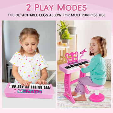 Amy & Benton Pink Piano Toy for Girls 3-7, 37 Keys Music Keyboard with Chair, Perfect Birthday Gift for Ages 3-6