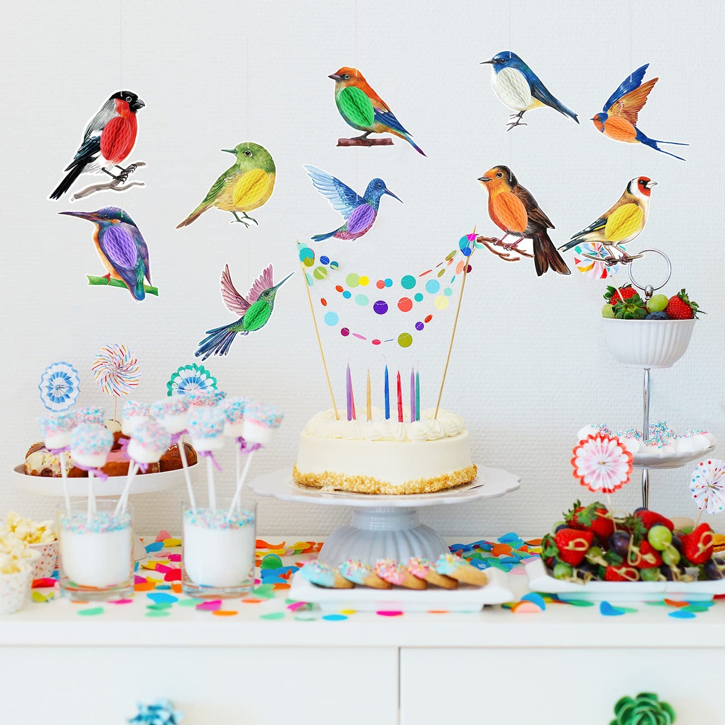 PerKoop 10 Pcs Bird Party Decorations Tropical Bird Honeycomb Paper Cutouts Jungle Rainforest Theme Hanging Parrot Bird Birthday
