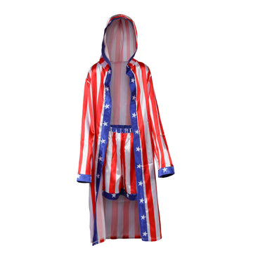 ASWTZ Child's American flagn Stallion Boxing Costume Robe with Shorts and Cloak Hooded Halloween Cosplay for Kids