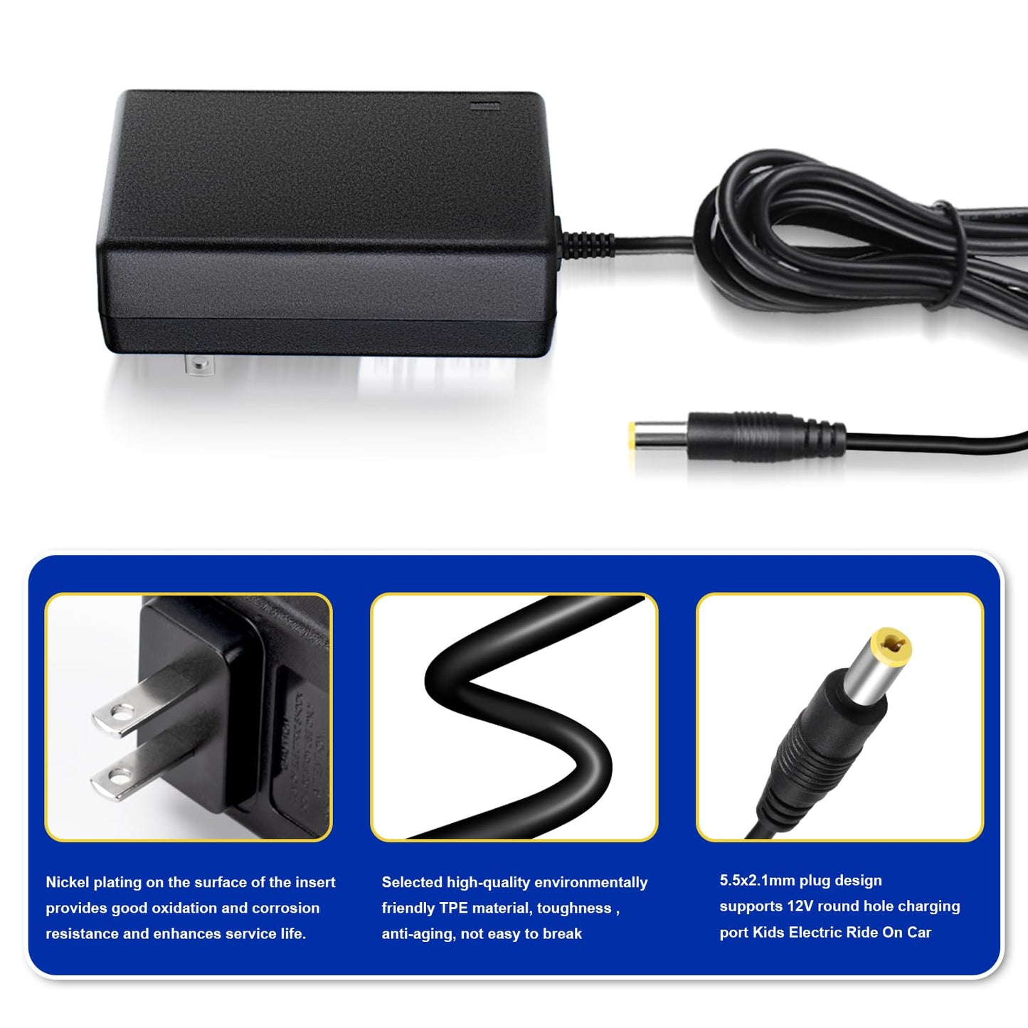 12V Charger for Kids Ride On Toys 12V Charger for Best Choice Products TOBBI Kidzone Bumper car Jeep Electric car Powered Wheels