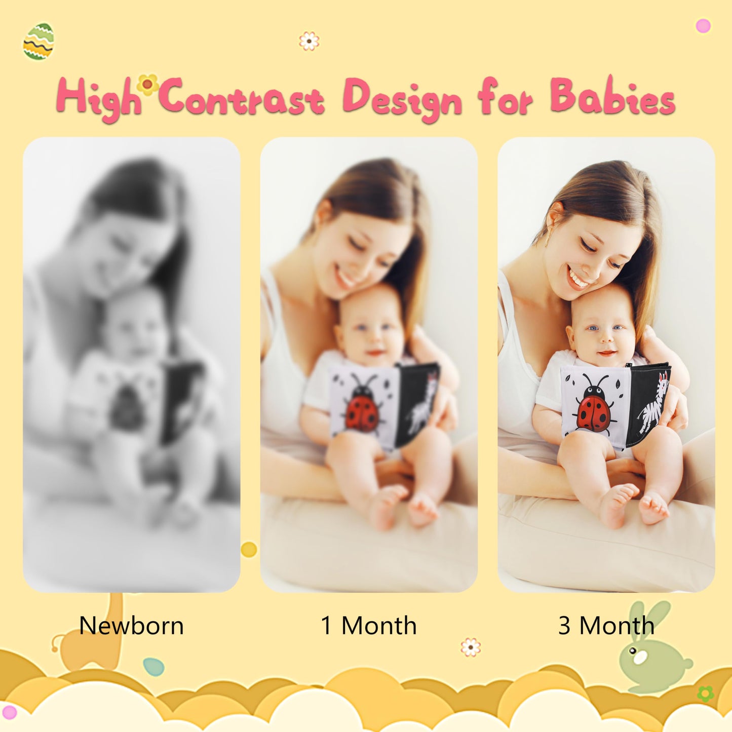 Black And White Baby Toys, High Contrast Baby Toys For Newborn, Tummy Time Toys, Newborn Toys 0-3 Months Brain Development, Soft