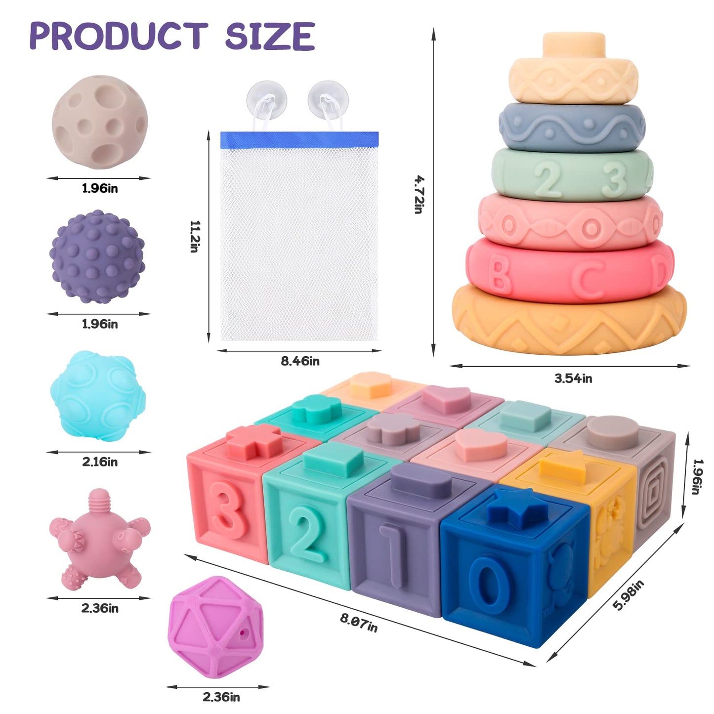 Umyqaq Baby Toys 6-12 Months, 3 In 1 Montessori Toys For Babies 6-12 Months, Incl Stacking Building Blocks & Soft Infant Teethin