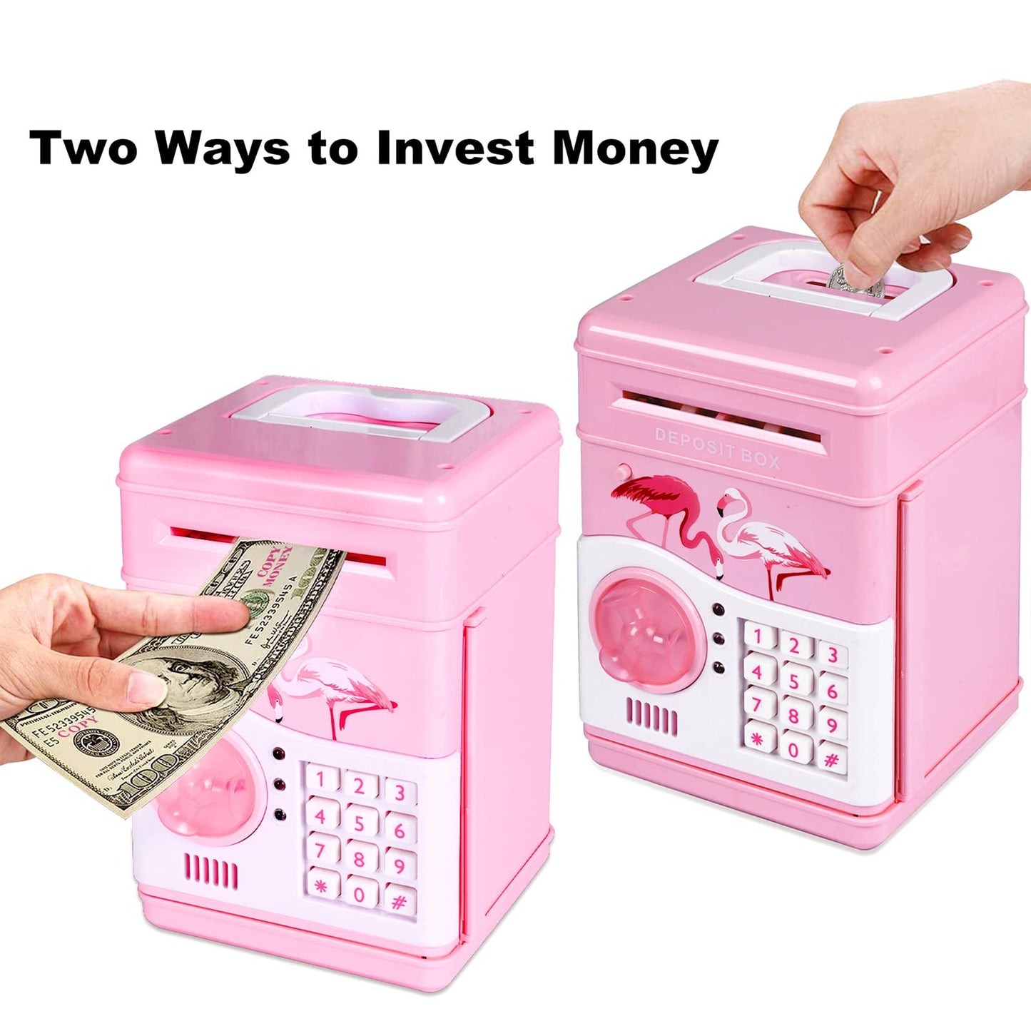 Gudoqi Password Piggy Bank, Digital Electronic Money Bank With Music, Mini Atm Cash Coin Saving Can Toys, Birthday Gifts For Kids, Pink Flamingo