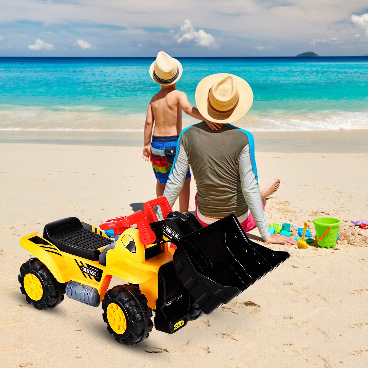 Giantex Ride On Bulldozer Truck For Kids, Excavator Digger Construction Vehicles, Pretend Play Sliding Tractor, W/ Multiple Sounds, Push Bucket, Low Seat, Anti-Skid Tires, Front Loader Ride-On Large