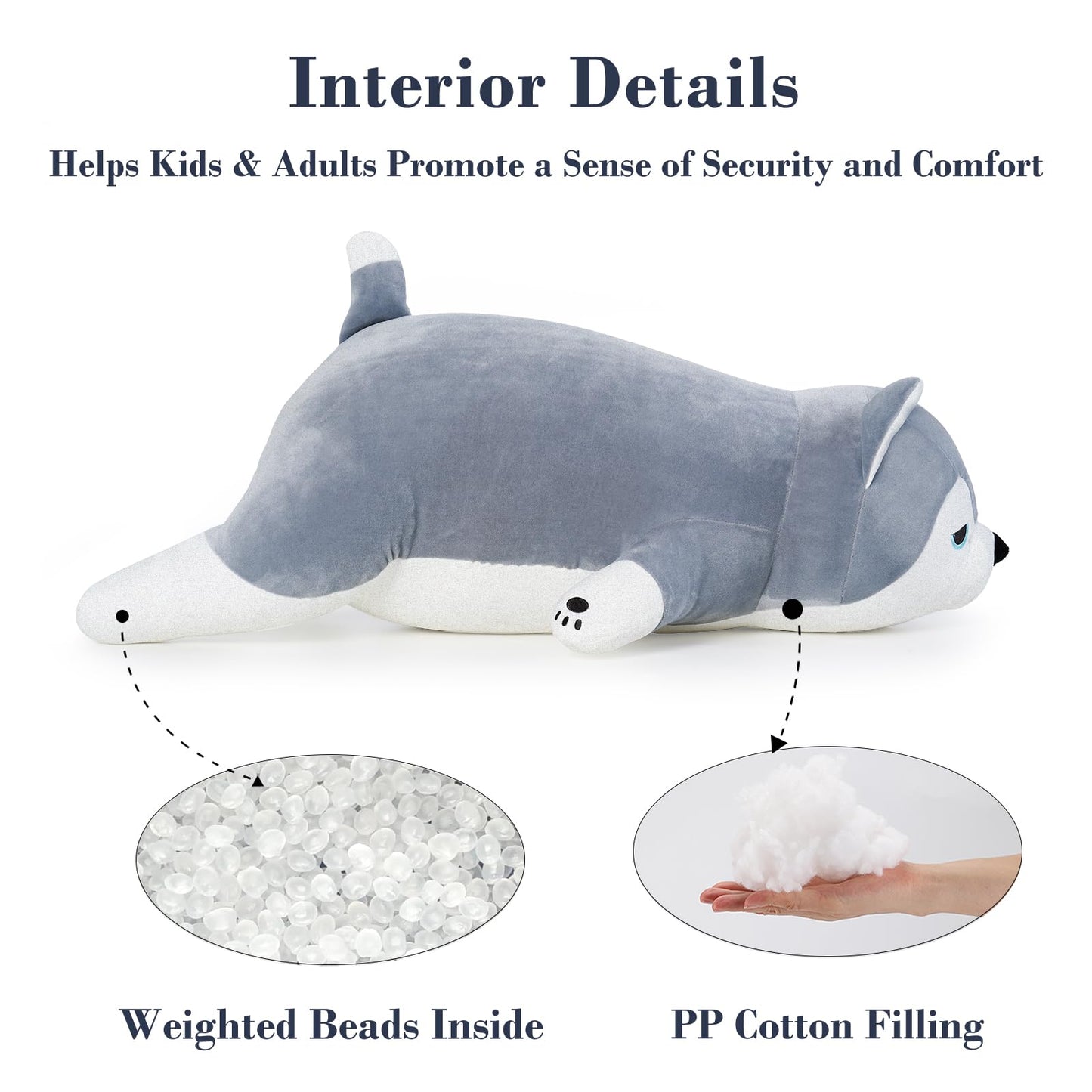 Meowtastic Cute Weighted Stuffed Animals - 21' 3.5 Lbs Weighted Husky Stuffed Animal Huskies Plush Pillow, Big Weighted Stuffed Dog Plush Toys Gifts For Kids & Adults (21' 3.5 Lbs, Grey Husky)