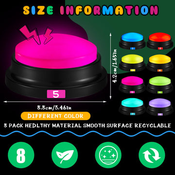 Xuhal 8 Pcs Recording Button Buzzers For Trivia Games With Number Recordable Answer Buzzers For Communication Pet Training Buzze