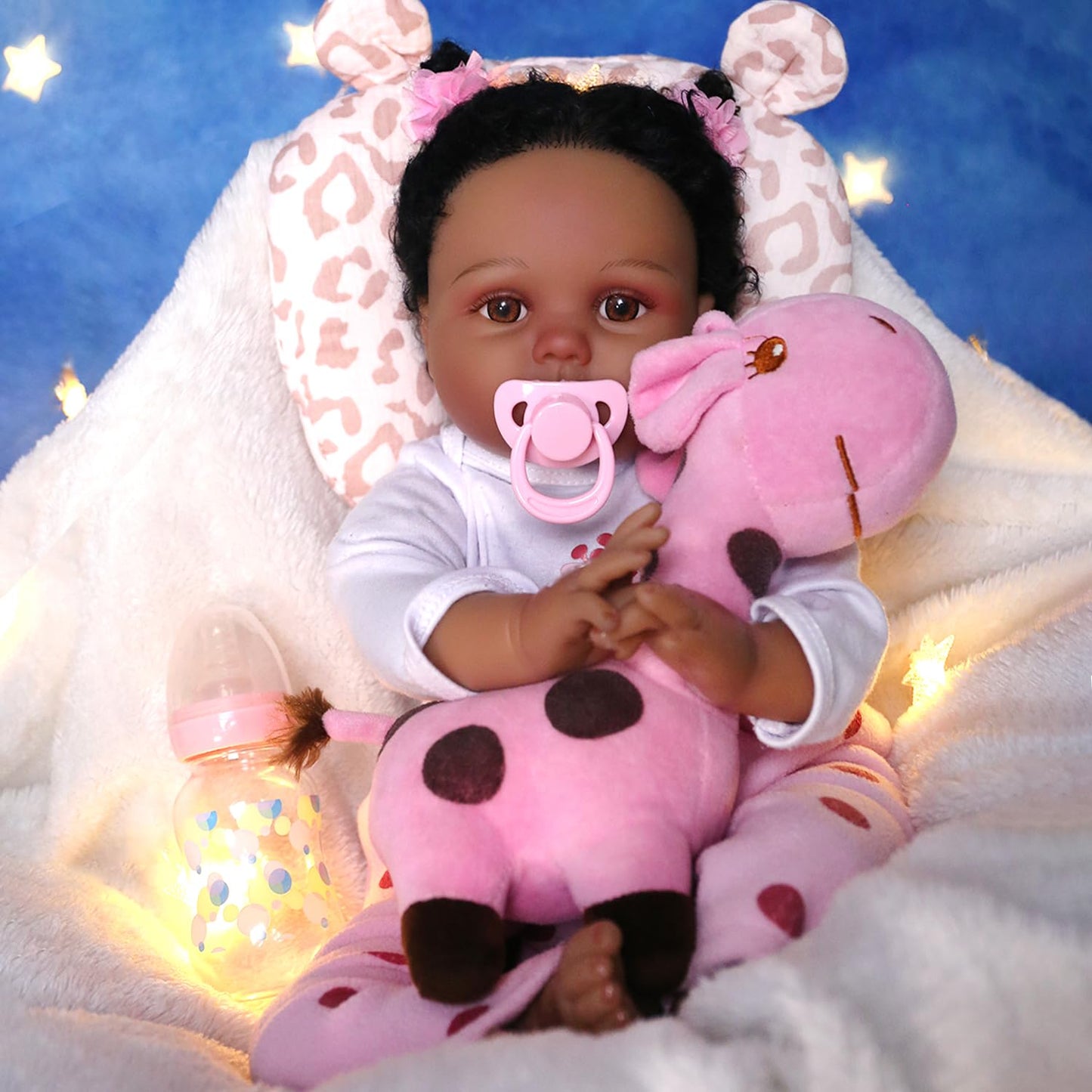 Charex Reborn Baby Dolls Black Girl, 22 Inches Realistic Baby Dolls That Look Real, Lifelike Vinyl African American Newborn Baby Doll Lucy With Weighted Cloth Body, Birthday Gift Toy For Kids Age 3+