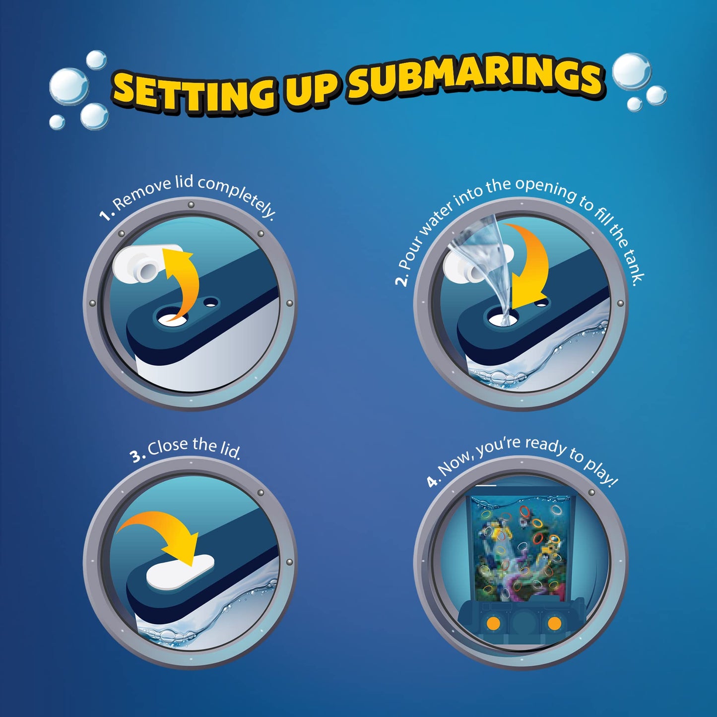 Clawsome! Submarings Handheld Water Game | Retro Mini Ocean Ring Toss Stem Toys For Adults, Girls & Boys Ages 6-12