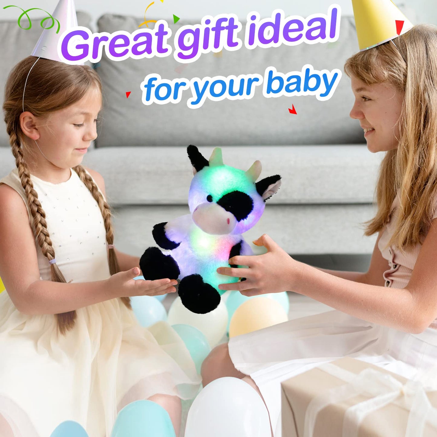 Glow Guards Cow Plush Toy with LED Night Light, Super Soft Fabric, 15'' – Adorable Gift for Toddlers and Kids