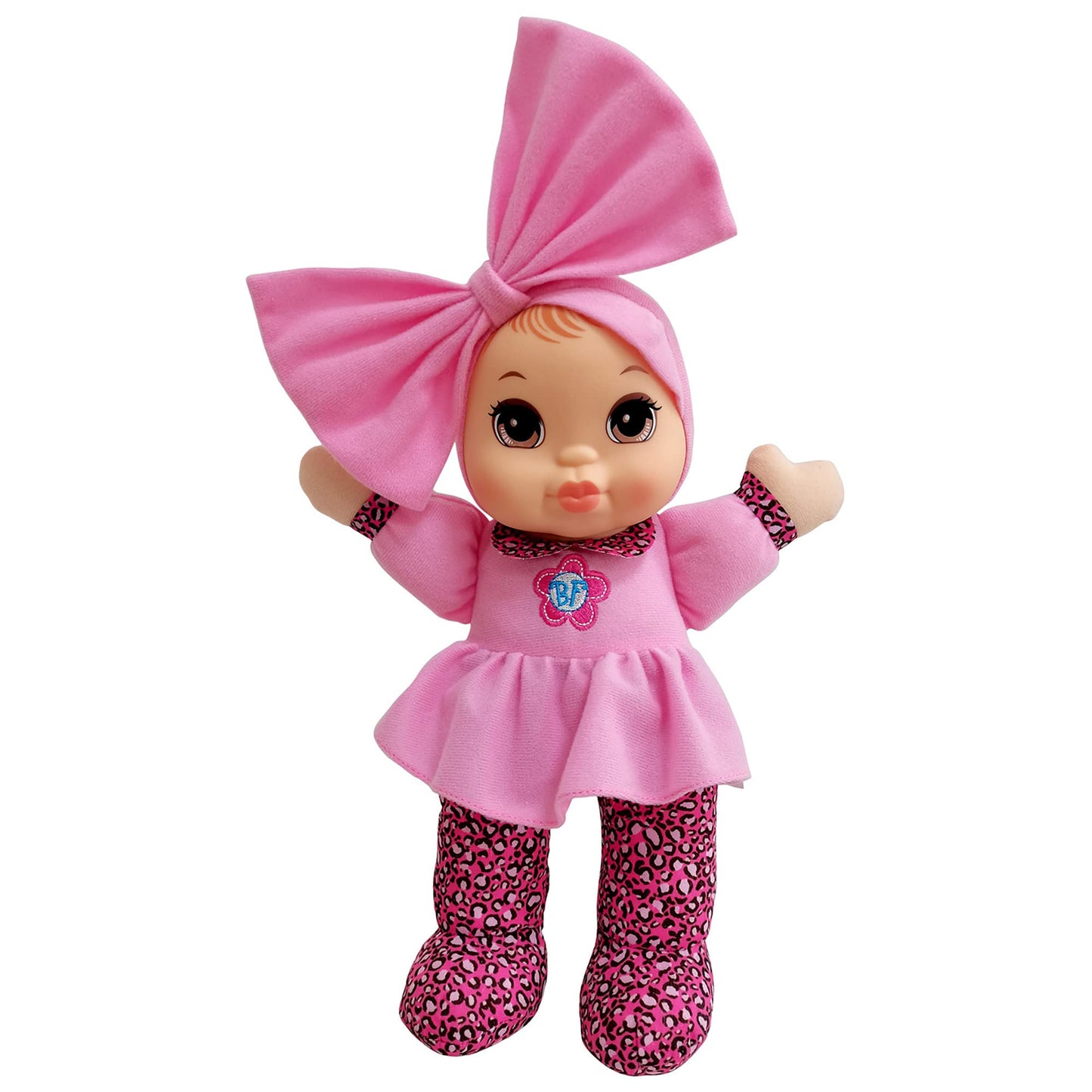 Baby'S First Soft & Cuddly Baby Kisses Doll - Dressed In Pink Top And Print Leggings - Press Her Tummy For A Sweet Kisses Sounds And Says I Love You