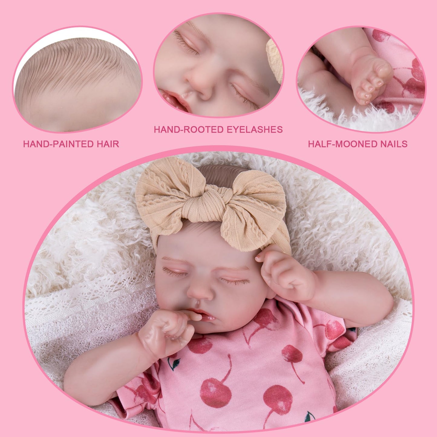 Aori Lifelike Reborn Baby Dolls Real Life Realistic Baby Dolls 20 '' Sleeping Newborn Baby Girl With Cherry Clothes For Girls 3+