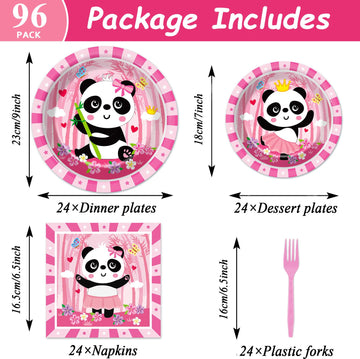 Gisgfim 96Pcs Pink Panda Birthday Party Supplies Set Pink Panda Party Paper Disposable Plates Napkins Panda Themed Party Decorat