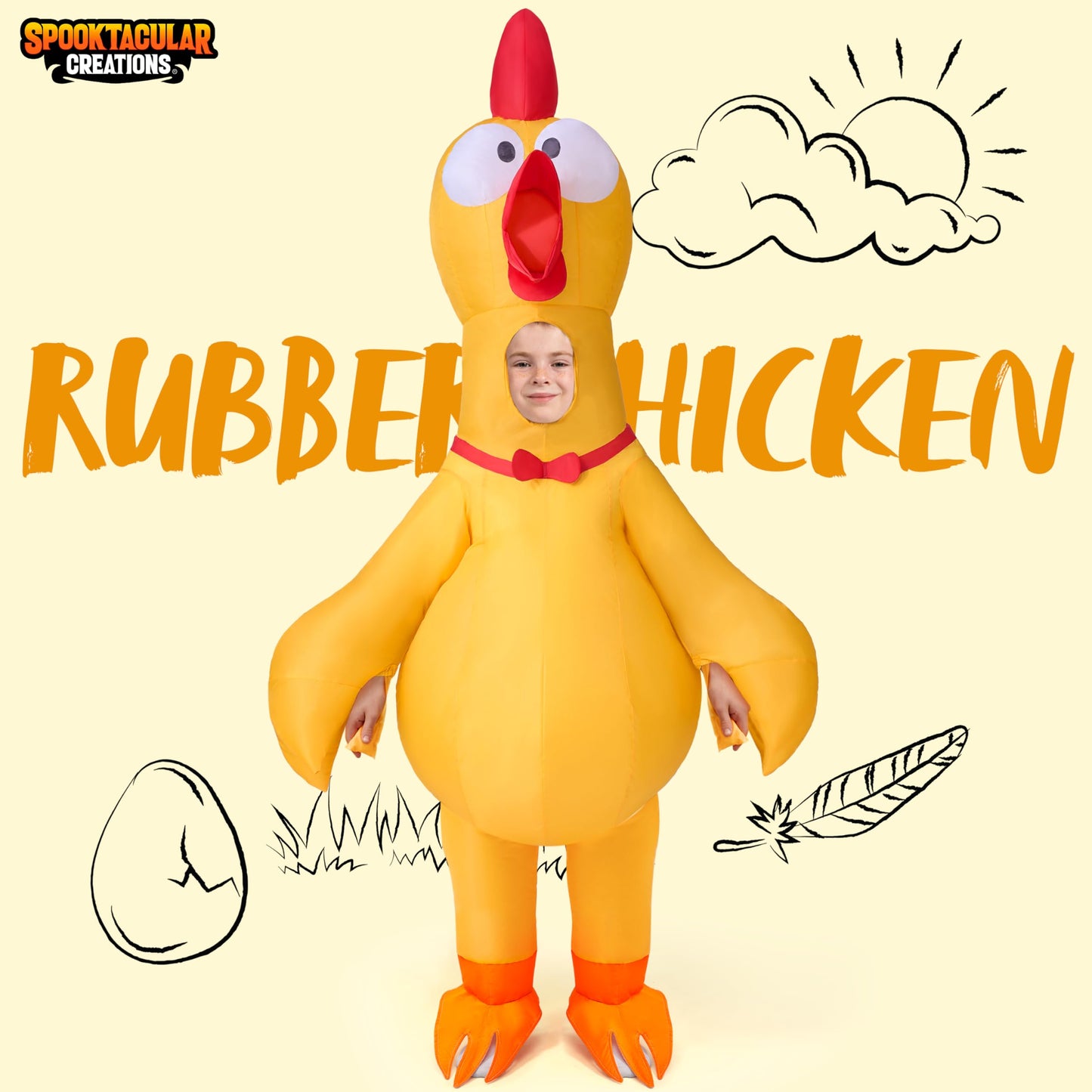 Spooktacular Creations Kids Halloween Inflatable Costumes, Scream Rubber Chicken Blow Up Costumes, Yellow Full Body Inflatable Suit With Squeakers For Halloween Costume Cosplay Themed Parties