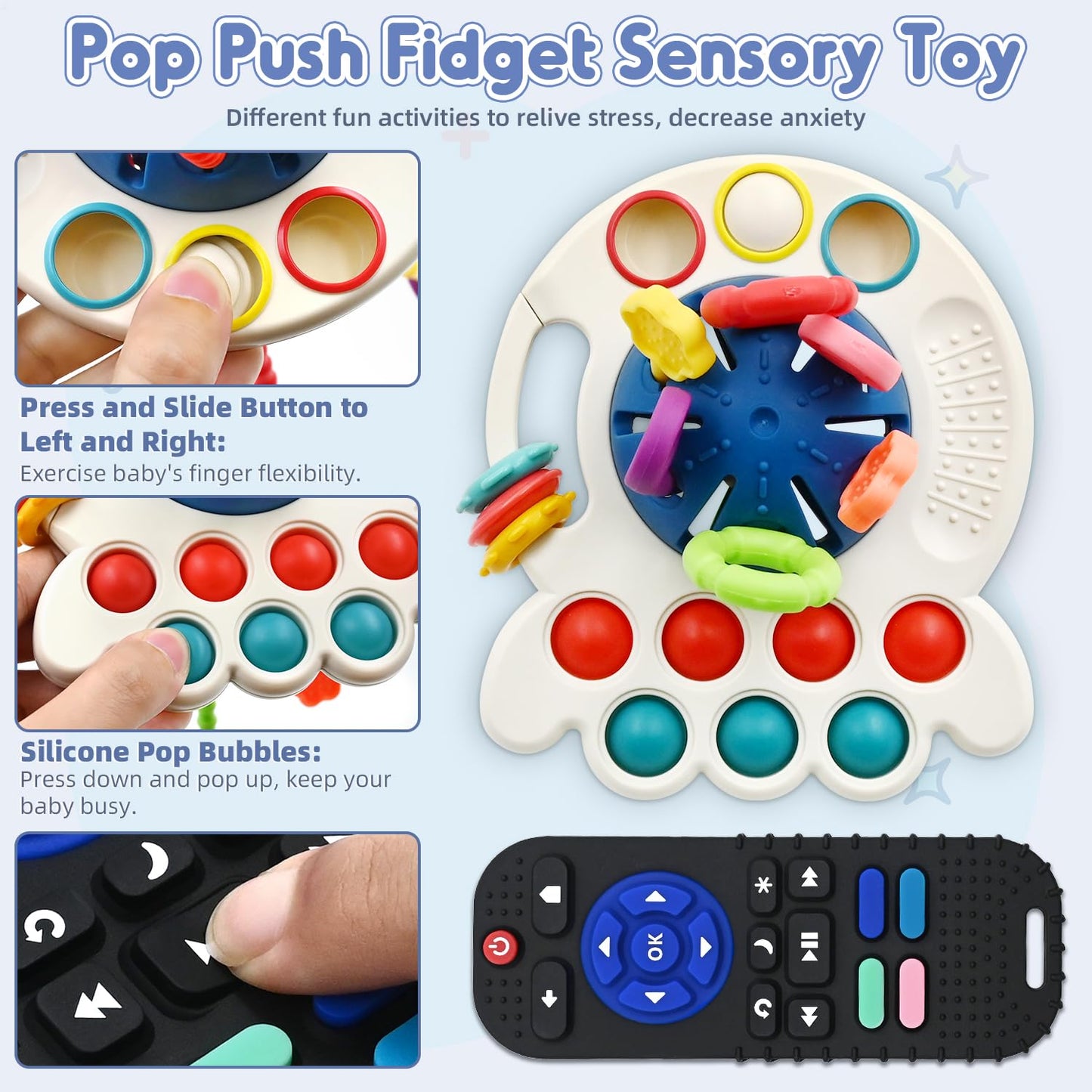 Aituitui Sensory Montessori Baby Teething Toys, Silicone Remote Control Teether Toddler Travel Toys For 3 6 9 18 Months, Educational Learning Toys For Infant Newborn Boy Girl Birthday Gifts