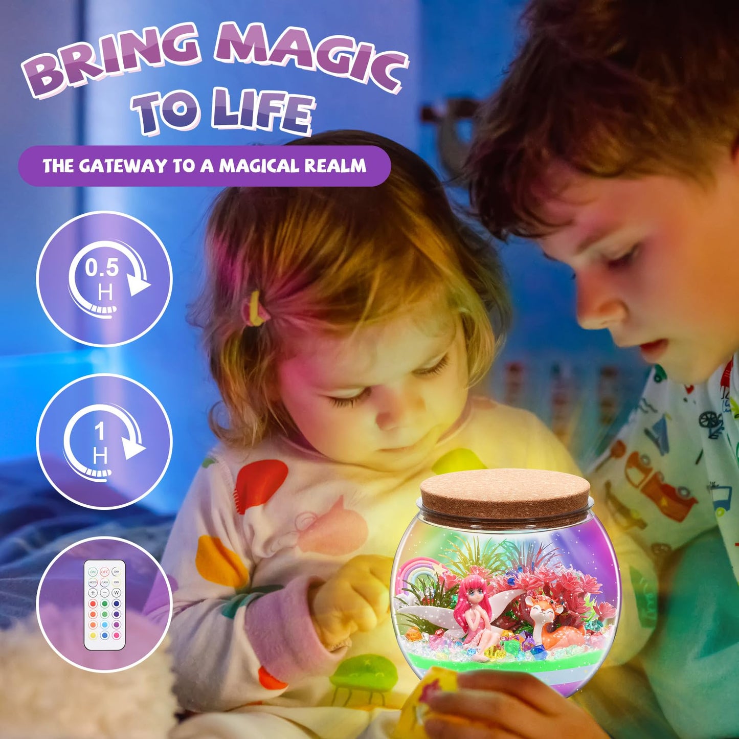 Kaivee 2 Theme In 1 Jar Light Up Unicorn Terrarium Kit & Night Light Fairy Terrarium Kit Creativity Diy Aarts Crafts For Girls T